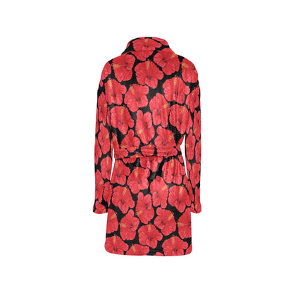 Hibiscus Red Pattern Print Design LKS306 Women's Fleece Robe