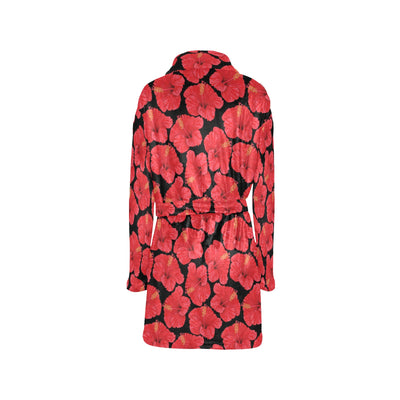 Hibiscus Red Pattern Print Design LKS306 Women's Fleece Robe