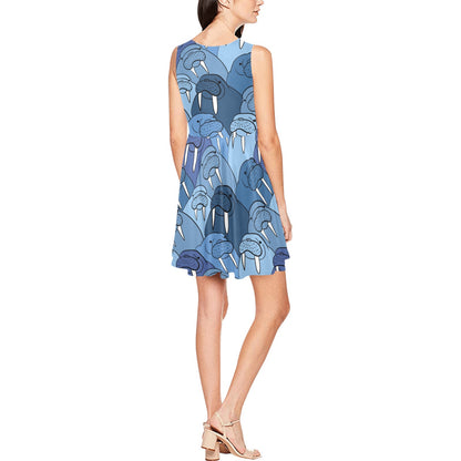 Walrus Pattern Print Design 01 Sleeveless Dress