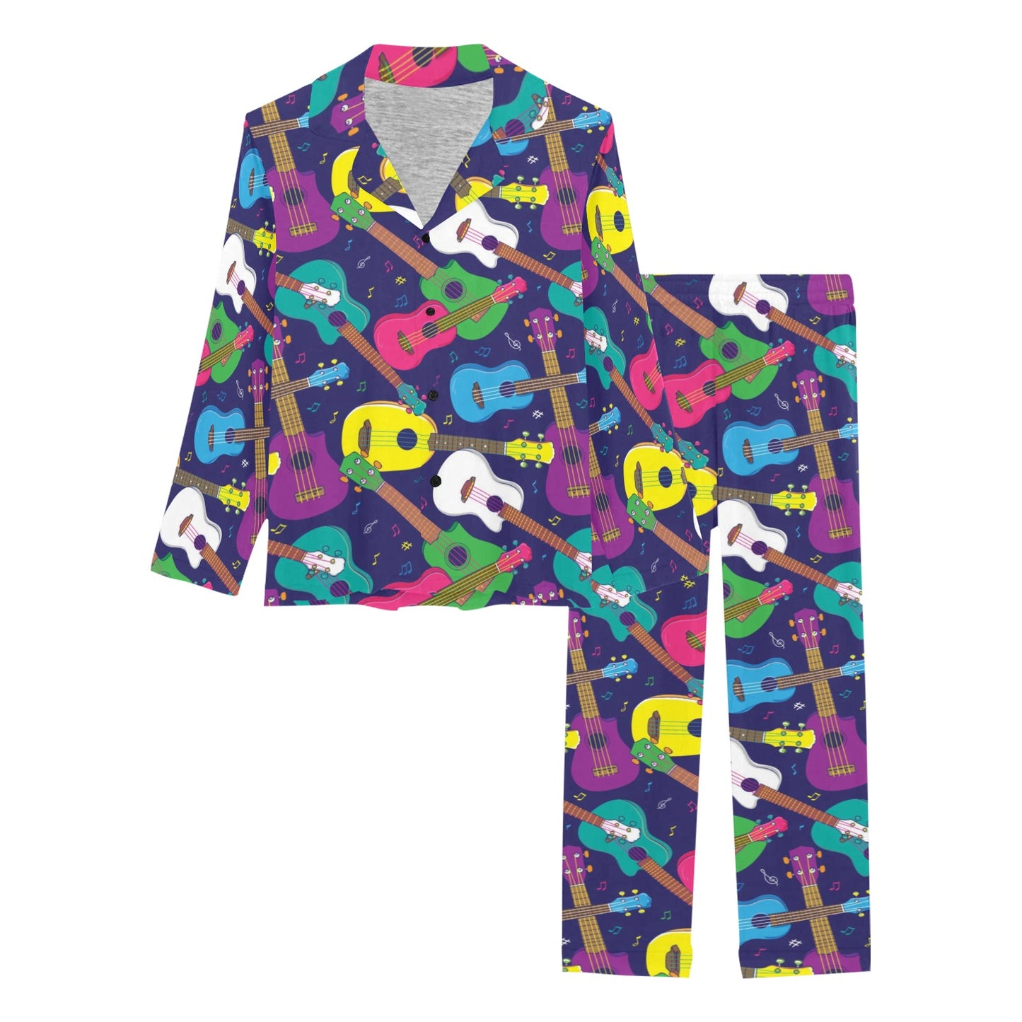 Ukulele Pattern Print Design 02 Women's Long Pajama Set