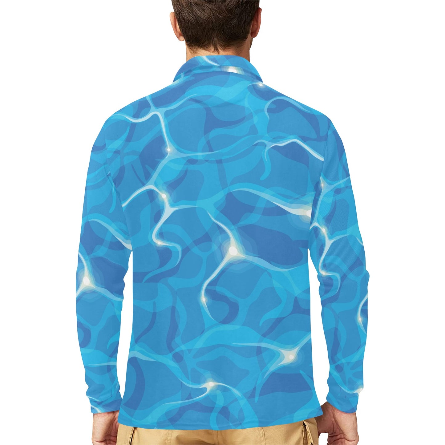 Ocean Reflex Pattern Print Design A02 Long Sleeve Polo Shirt For Men's