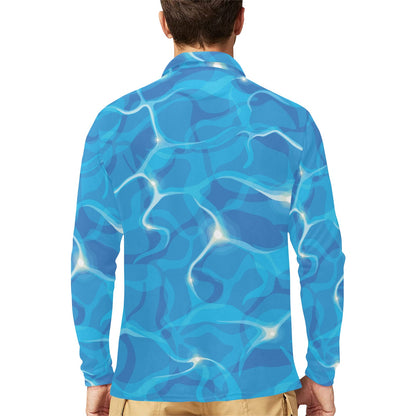 Ocean Reflex Pattern Print Design A02 Long Sleeve Polo Shirt For Men's