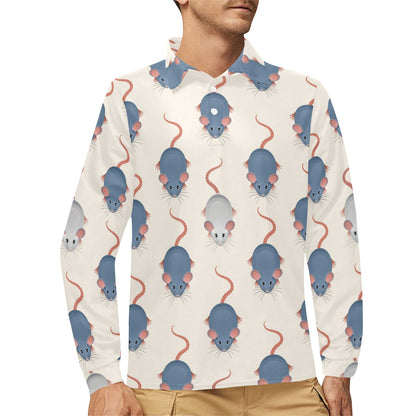 Rat Pattern Print Design 03 Long Sleeve Polo Shirt For Men's