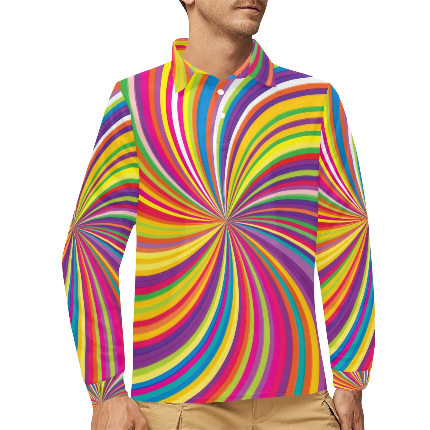 Vortex Print Design LKS301 Long Sleeve Polo Shirt For Men's