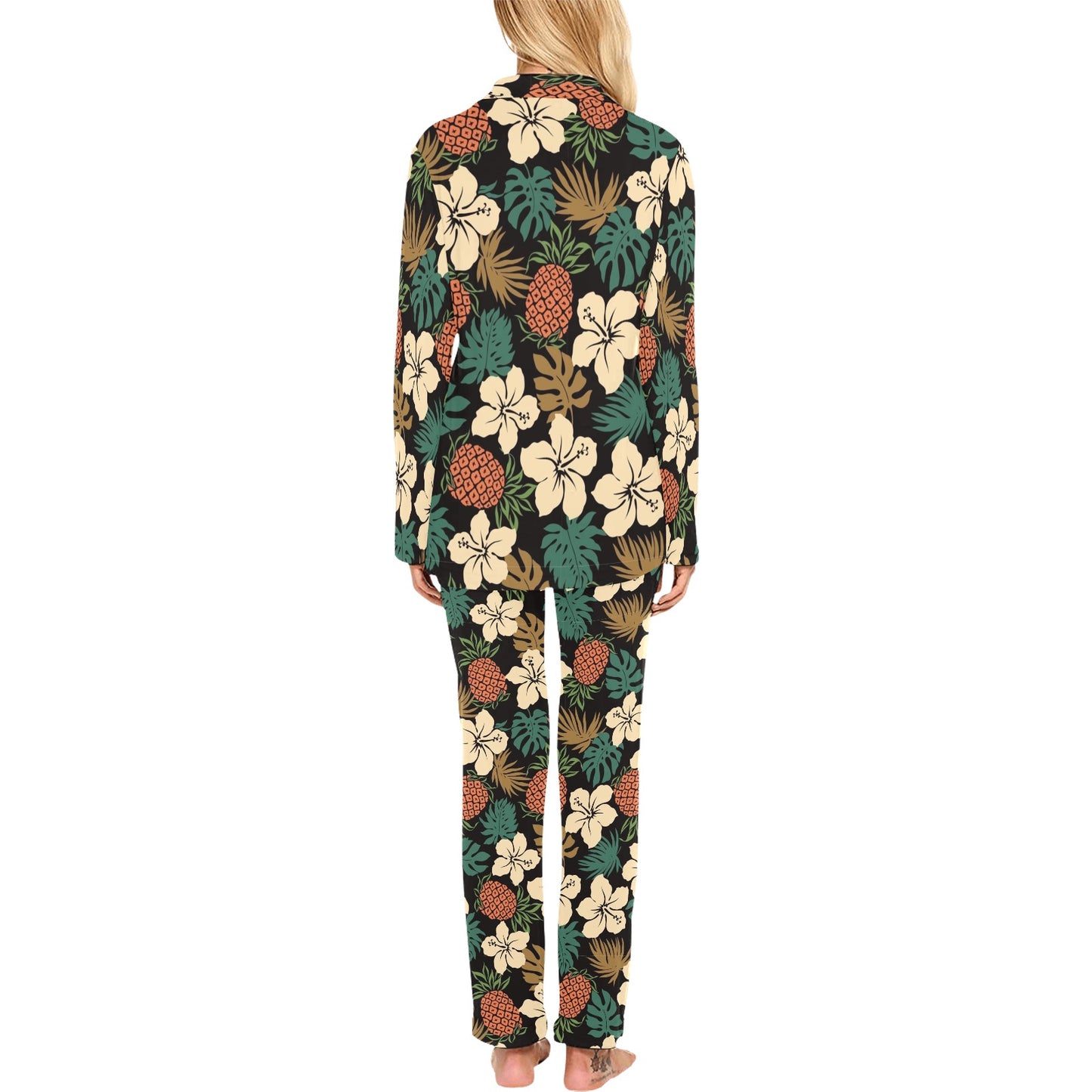 Hawaiian Themed Pattern Print Design H08 Women's Long Pajama Set