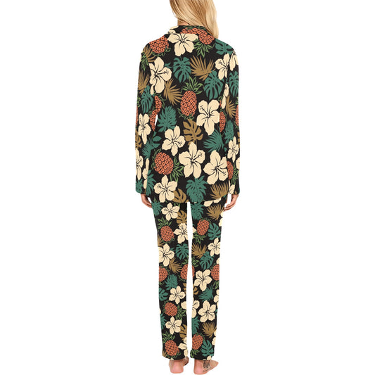 Hawaiian Themed Pattern Print Design H08 Women's Long Pajama Set