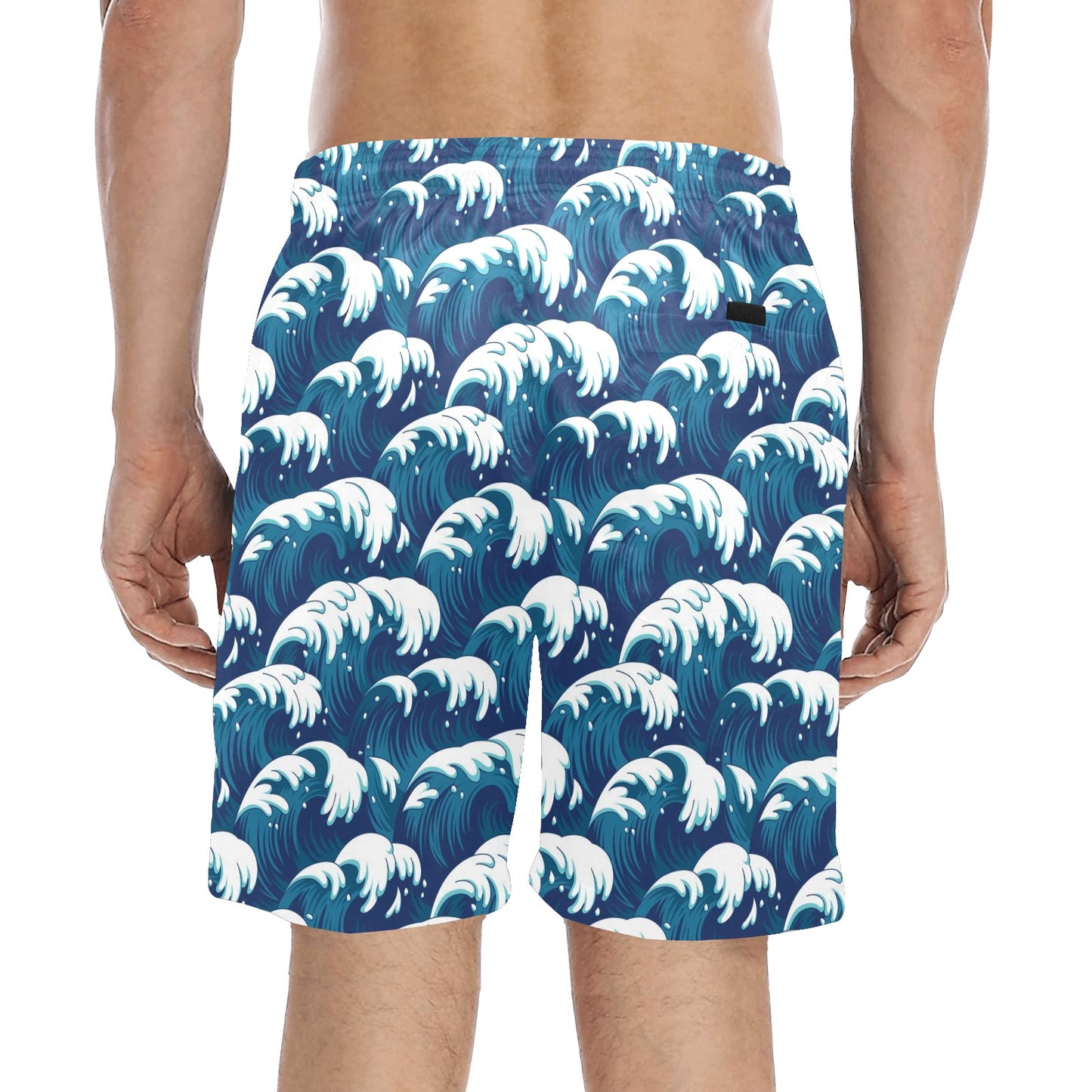 Ocean Wave Pattern Print Men's Swim Trunks Beach Shorts