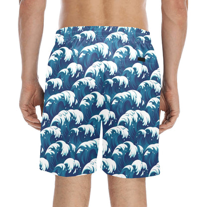 Ocean Wave Pattern Print Men's Swim Trunks Beach Shorts