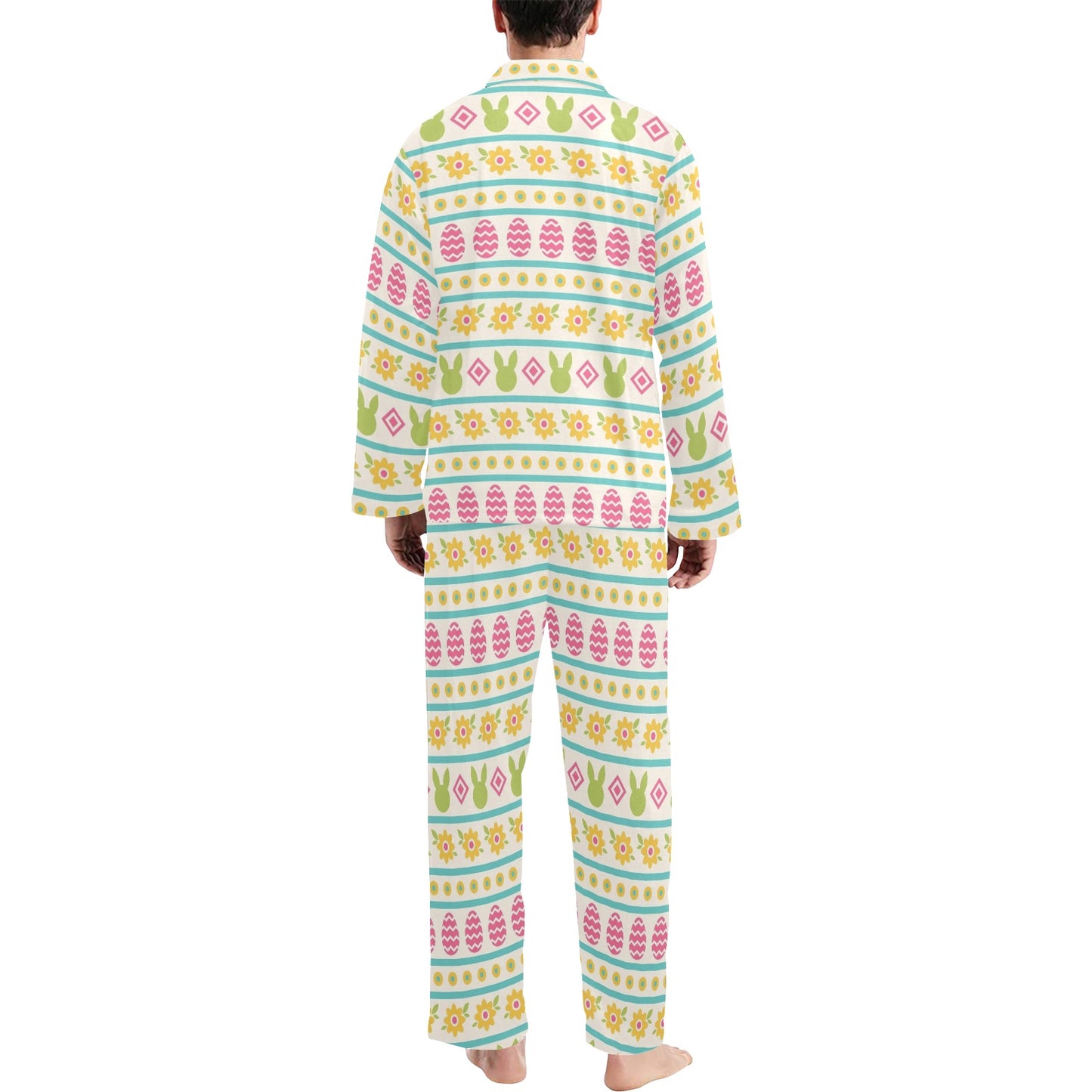 Easter Eggs Pattern Print Design RB016 Men's Long Pajama Set