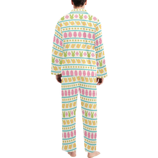 Easter Eggs Pattern Print Design RB016 Men's Long Pajama Set