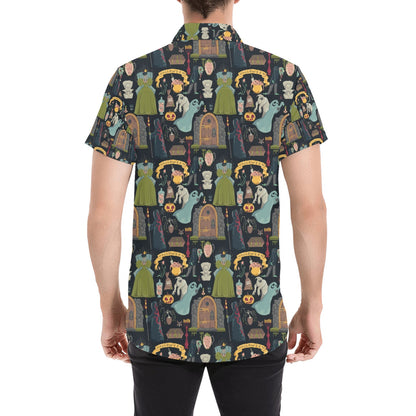 Creepy Halloween Print Design LKS304 Men Short Sleeve Button Up Shirt