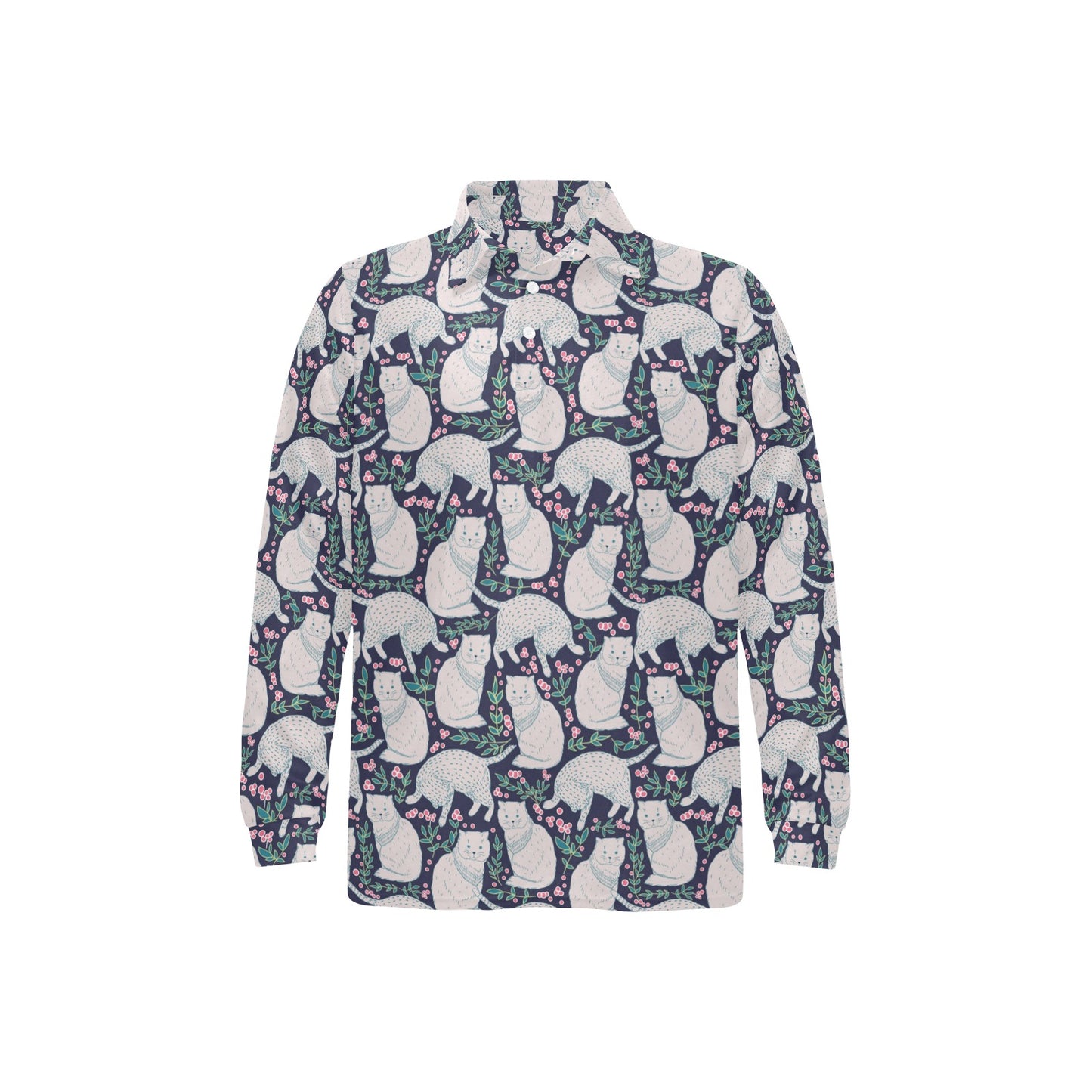 Cat Pattern Print Design 06 Long Sleeve Polo Shirt For Men's
