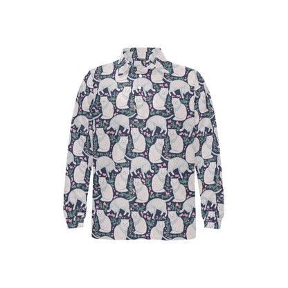 Cat Pattern Print Design 06 Long Sleeve Polo Shirt For Men's
