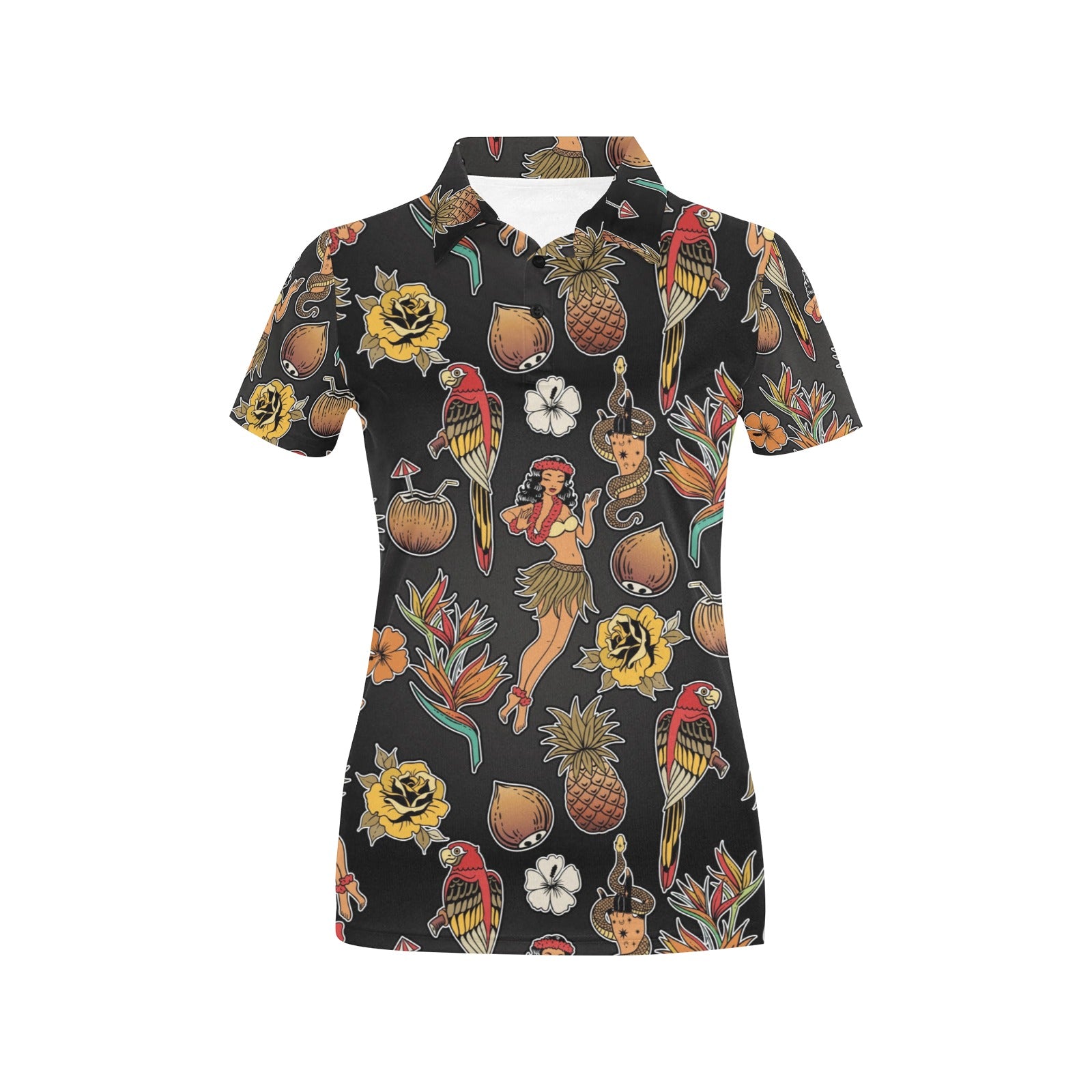 Hula Dancers Hawaiian Style Pattern Print Design 02 Women's Polo Shirt