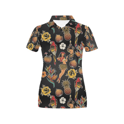 Hula Dancers Hawaiian Style Pattern Print Design 02 Women's Polo Shirt