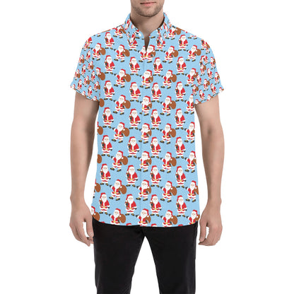 Santa Christmas Themed Print Design LKS305 Men Short Sleeve Button Up Shirt