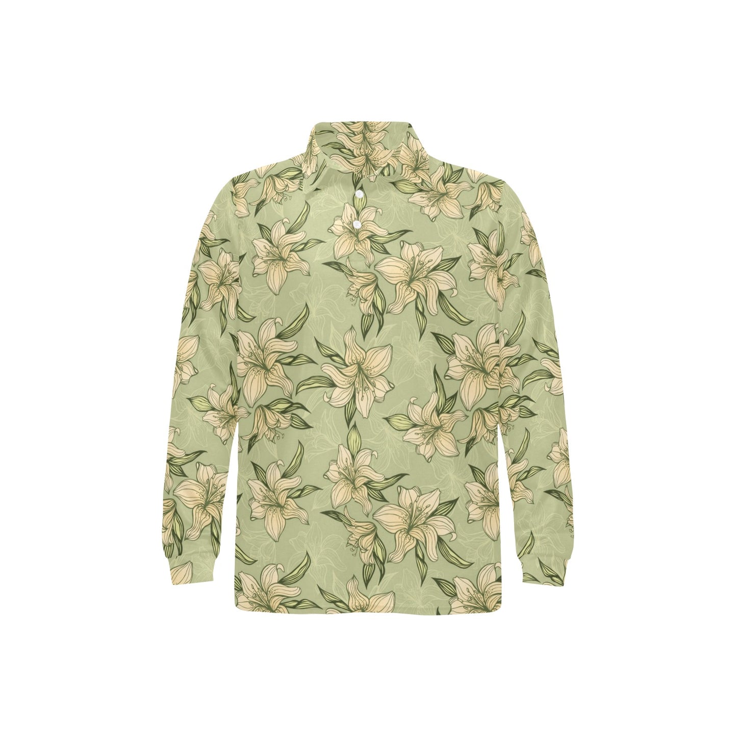 Lily Pattern Print Design LY06 Long Sleeve Polo Shirt For Men's