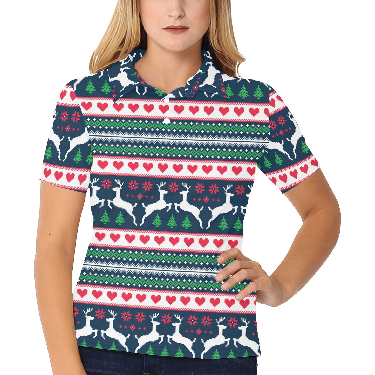 Reindeer Pattern Print Design 03 Women's Polo Shirt