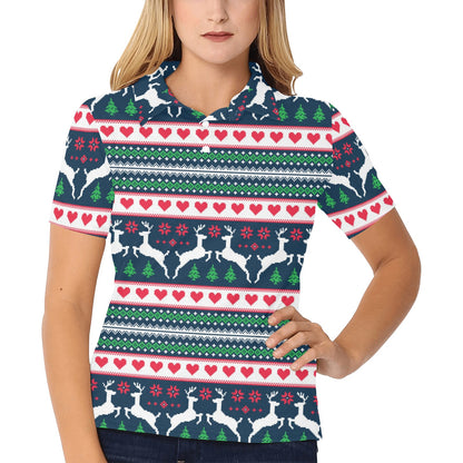 Reindeer Pattern Print Design 03 Women's Polo Shirt