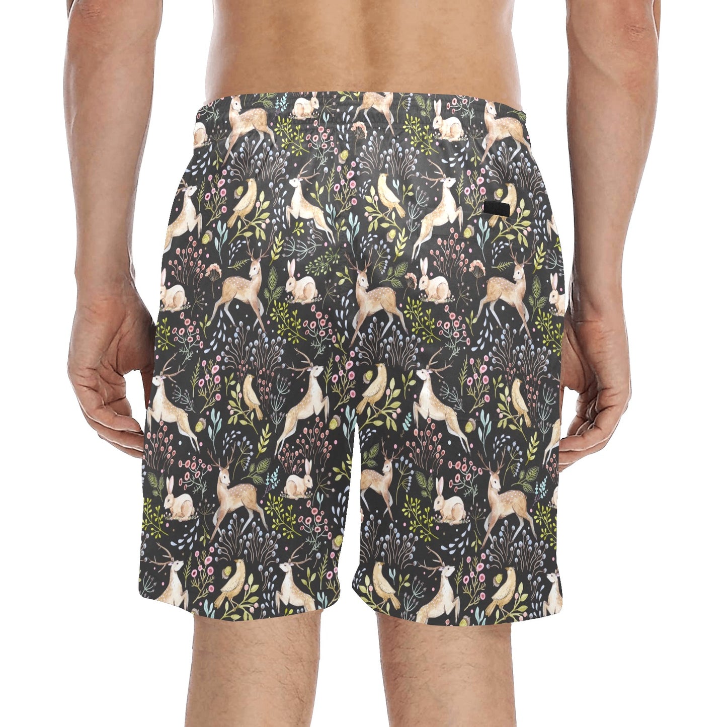 Deer Floral Jungle Men's Swim Trunks Beach Shorts