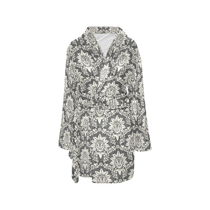 Damask Elegant Print Pattern Women's Fleece Robe