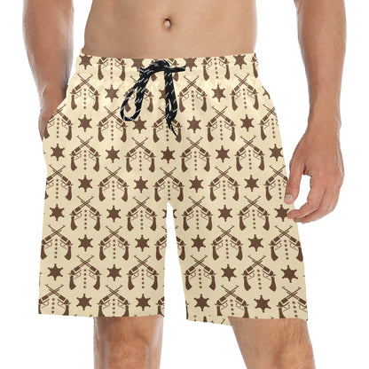 Western Cowboy Print Design LKS302 Men's Swim Trunks Beach Shorts