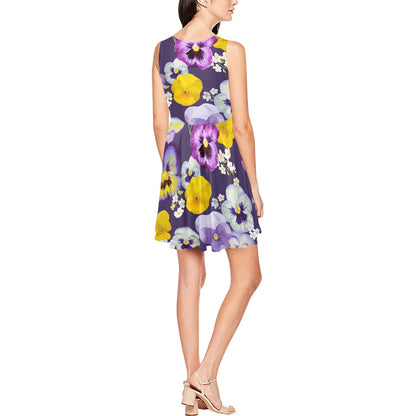 Pansy Pattern Print Design PS02 Sleeveless Dress
