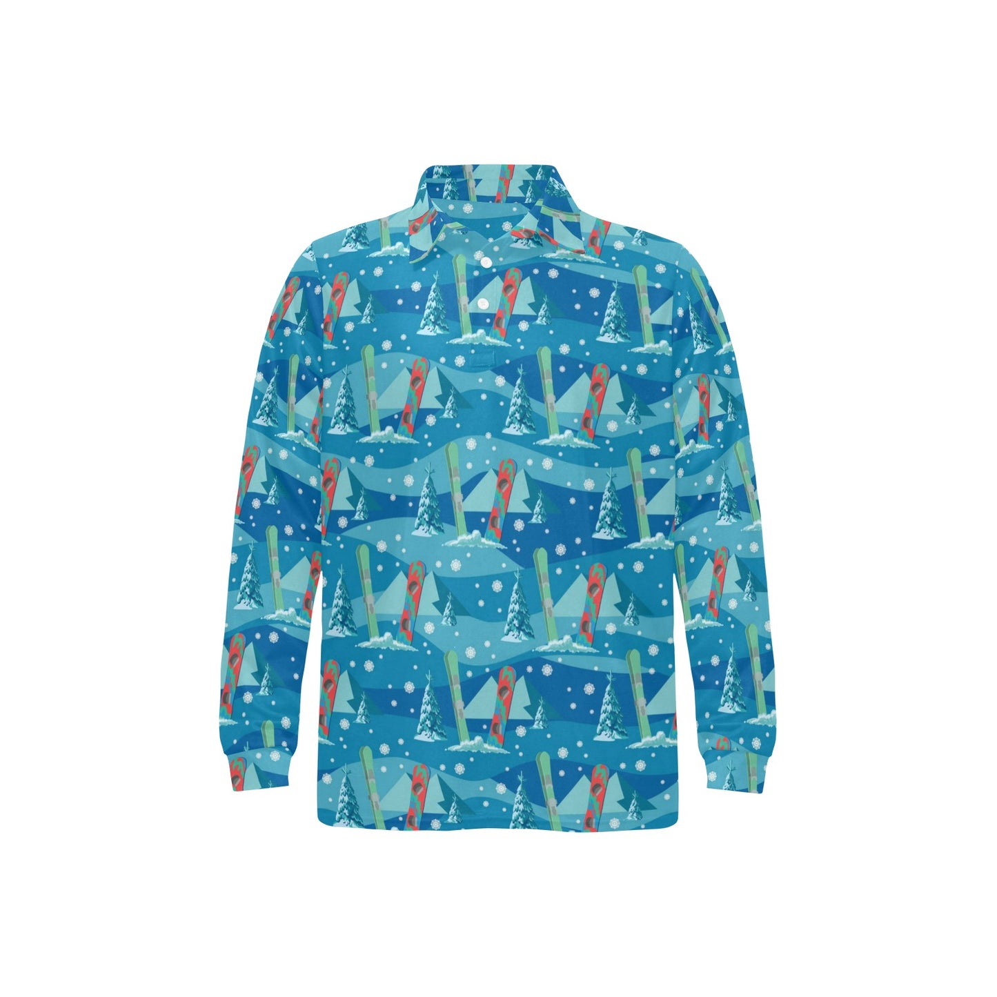 Snowboard Print Design LKS301 Long Sleeve Polo Shirt For Men's