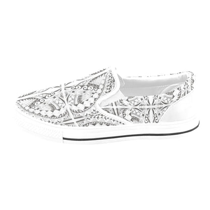 Samoan Style Print Design LKS301 White Slip Ons Canvas Women's Shoes