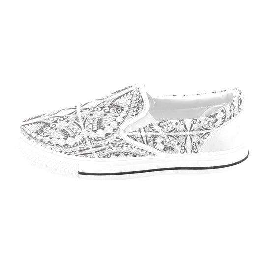 Samoan Style Print Design LKS301 White Slip Ons Canvas Women's Shoes
