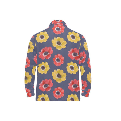 Anemone Pattern Print Design AM010 Long Sleeve Polo Shirt For Men's