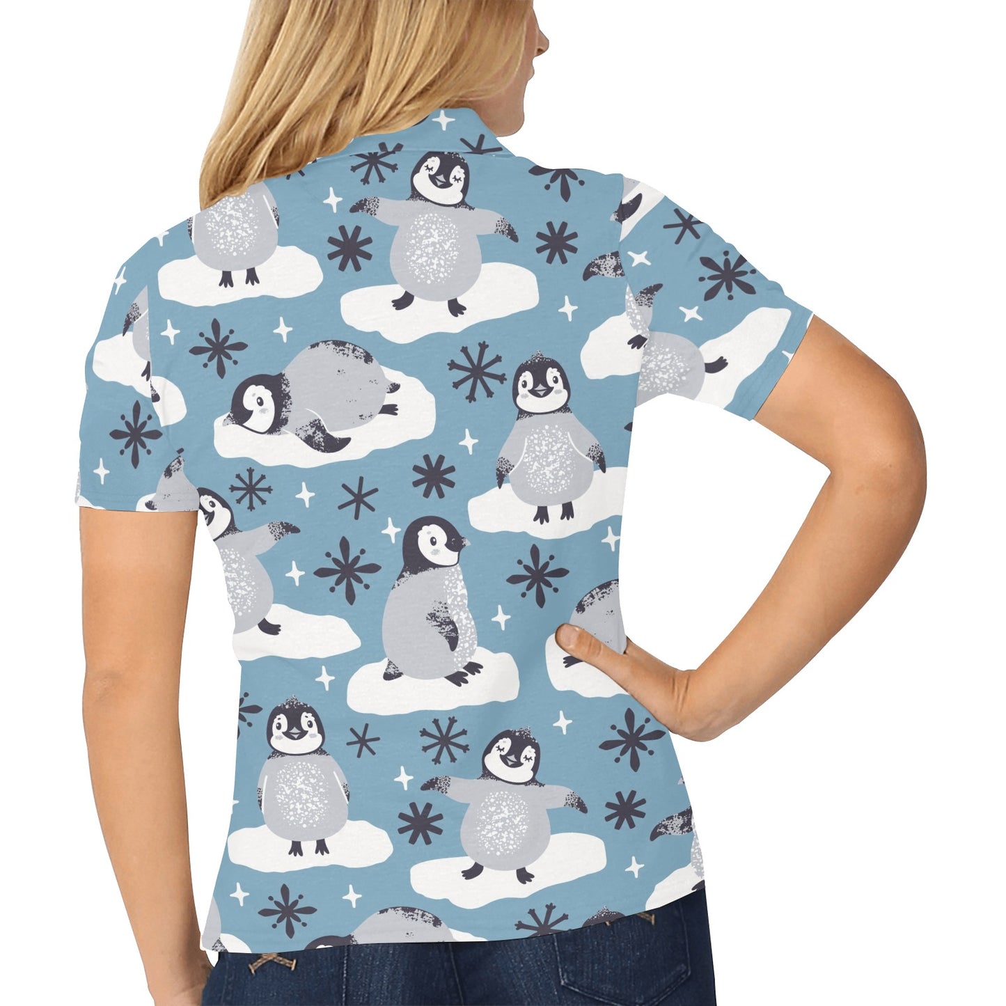 Penguin Pattern Print Design A05 Women's Polo Shirt