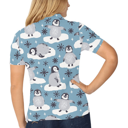 Penguin Pattern Print Design A05 Women's Polo Shirt
