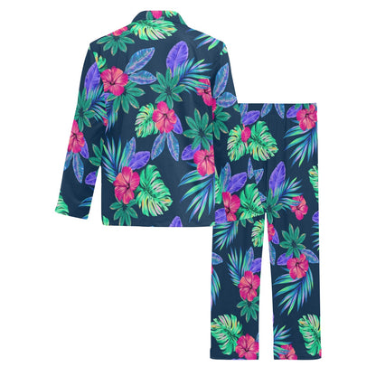 Tropical Flower Pattern Print Design TF09 Men's Long Pajama Set