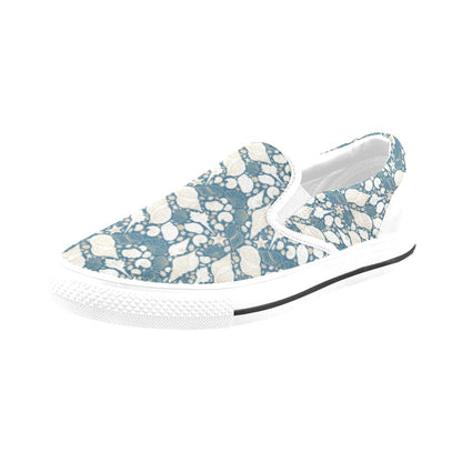 Seashell Print Design LKS308 White Slip Ons Canvas Women's Shoes
