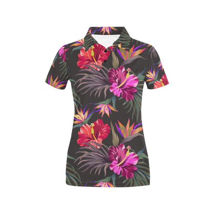Hibiscus Pattern Print Design HB014 Women's Polo Shirt