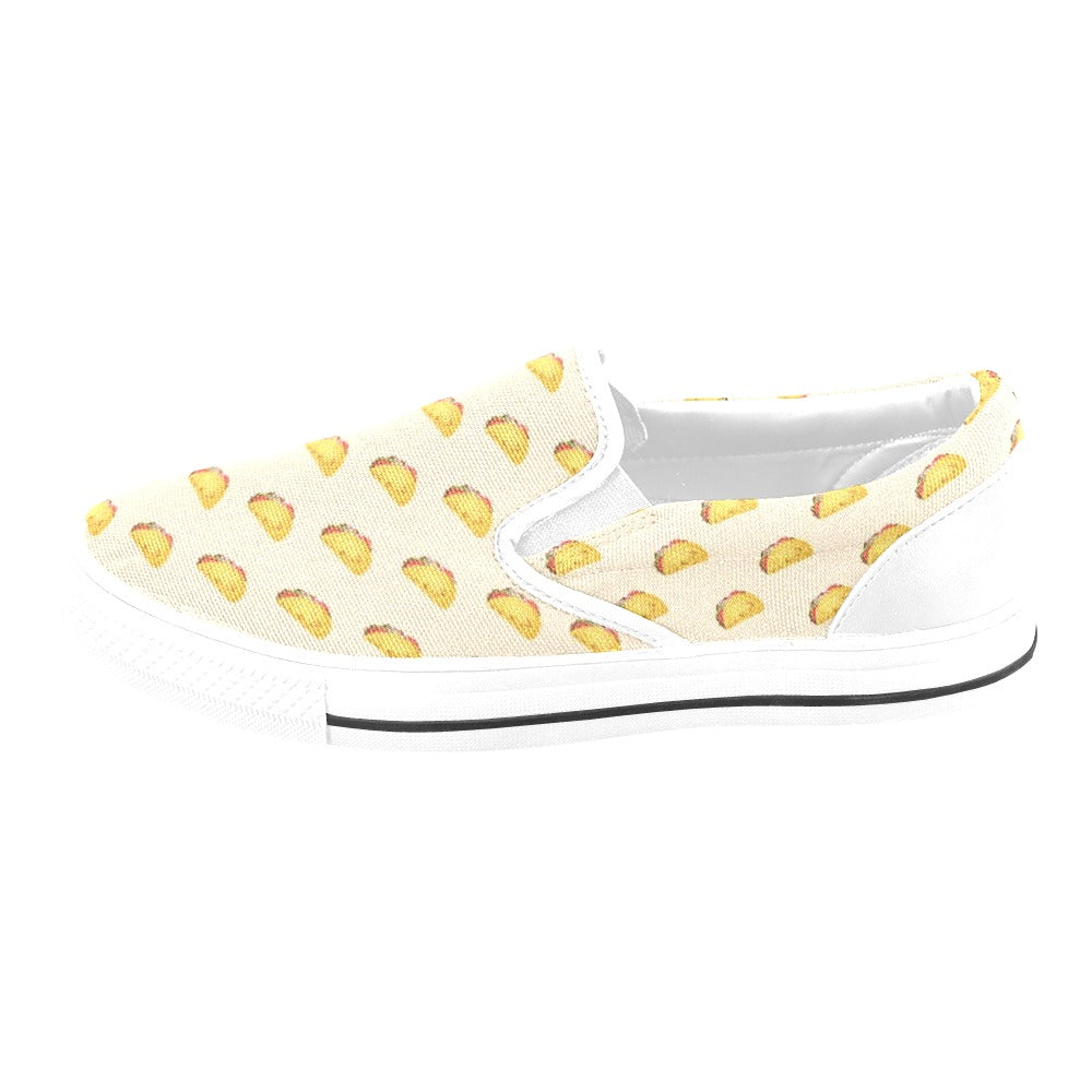 Taco Print Design LKS302 White Slip Ons Canvas Women's Shoes