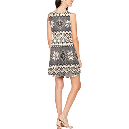 Nordic Pattern Print Design A01 Sleeveless Dress