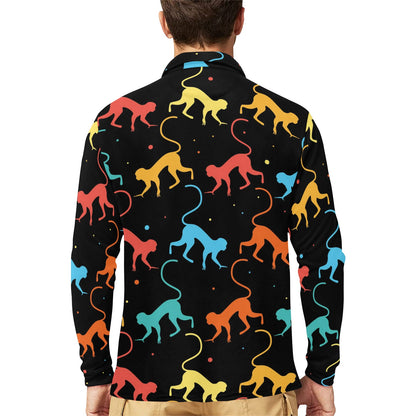 Monkey Pattern Print Design 01 Long Sleeve Polo Shirt For Men's