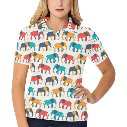 Elephant Colorful Print Pattern Women's Polo Shirt