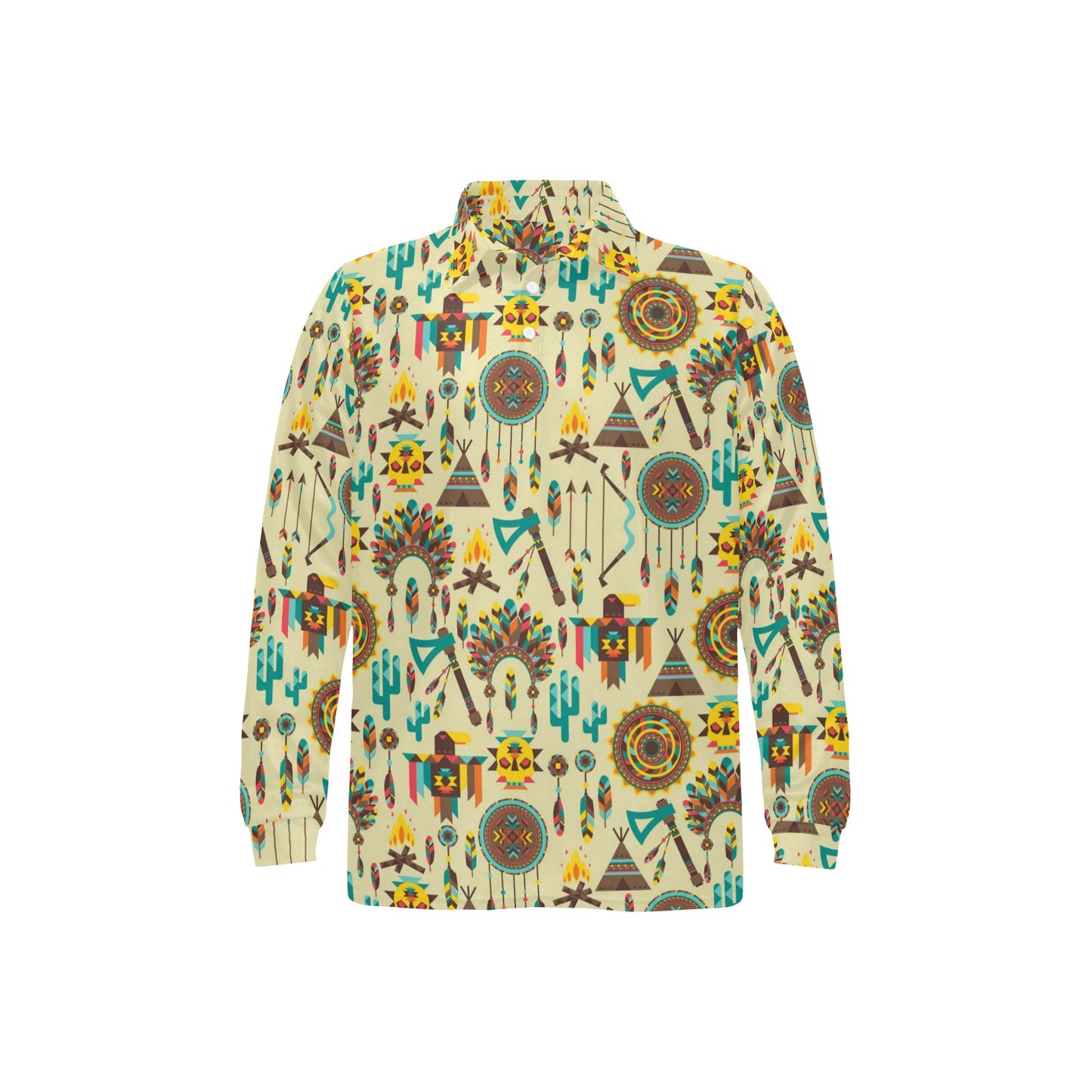 Tribal indians native american aztec Long Sleeve Polo Shirt For Men's