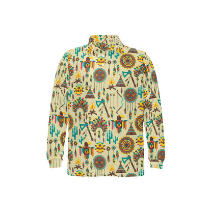 Tribal indians native american aztec Long Sleeve Polo Shirt For Men's