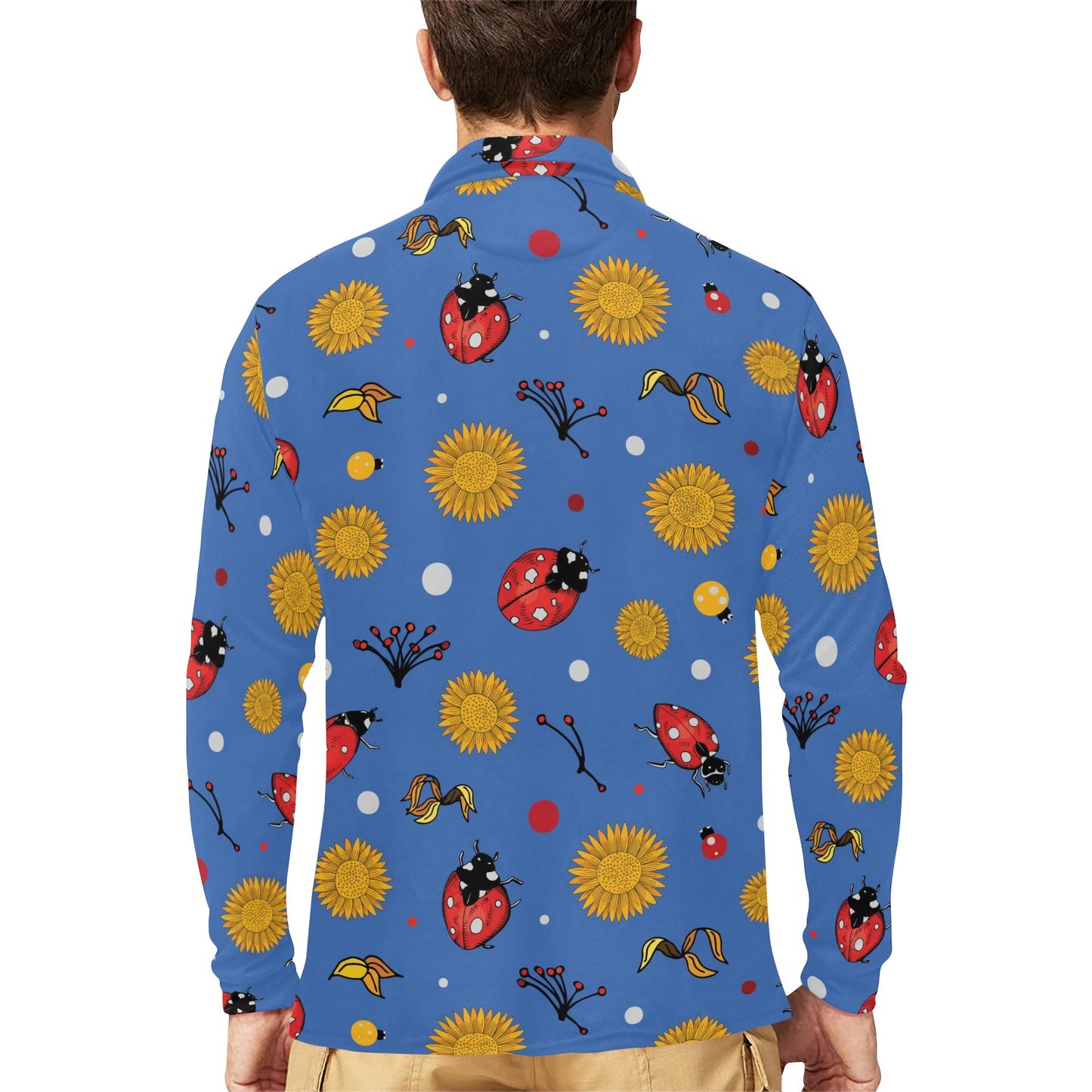 Ladybug Pattern Print Design 05 Long Sleeve Polo Shirt For Men's