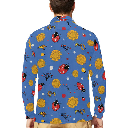 Ladybug Pattern Print Design 05 Long Sleeve Polo Shirt For Men's