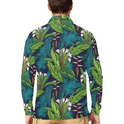 Rainforest Pattern Print Design RF01 Long Sleeve Polo Shirt For Men's