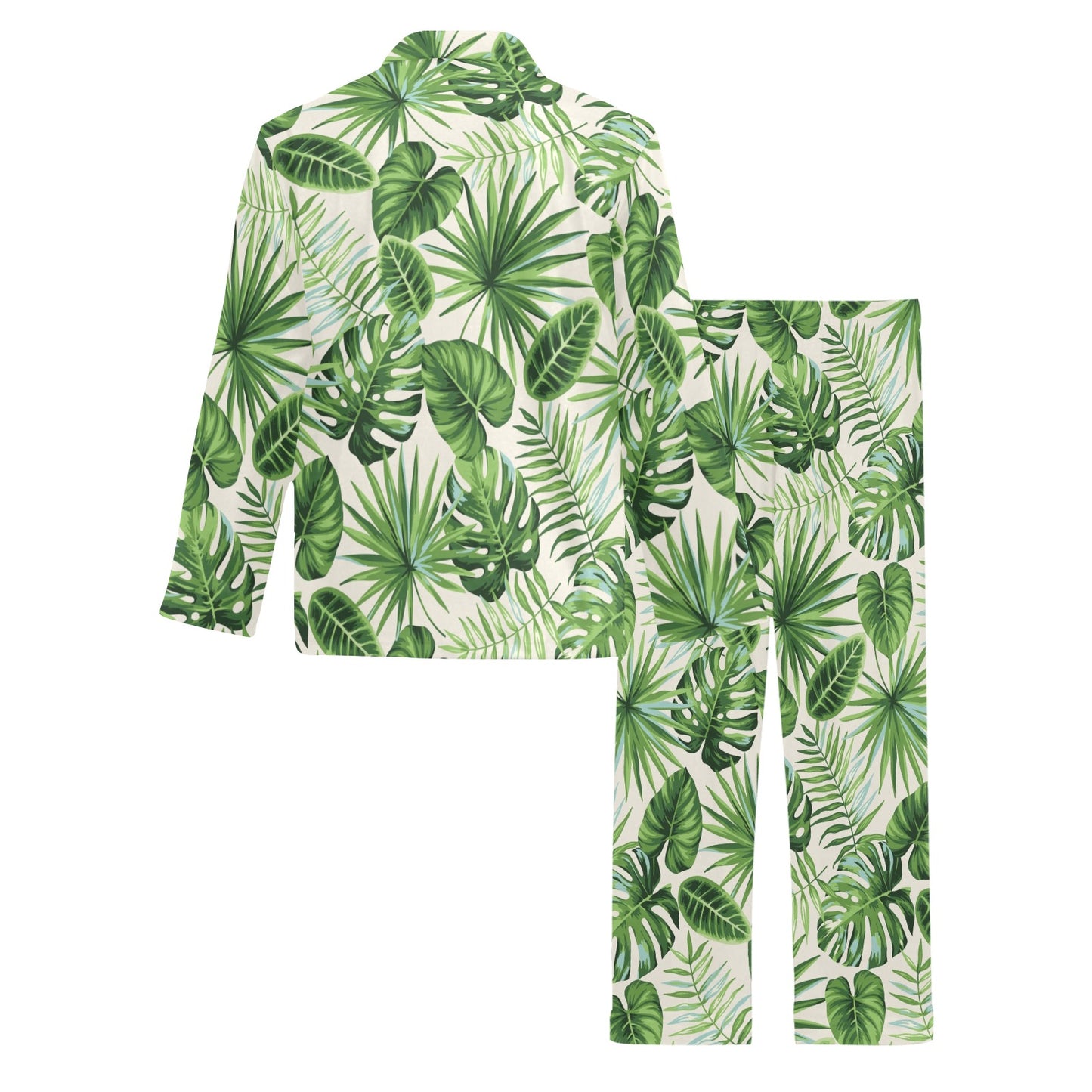 Palm Leaf Pattern Print Design A01 Men's Long Pajama Set