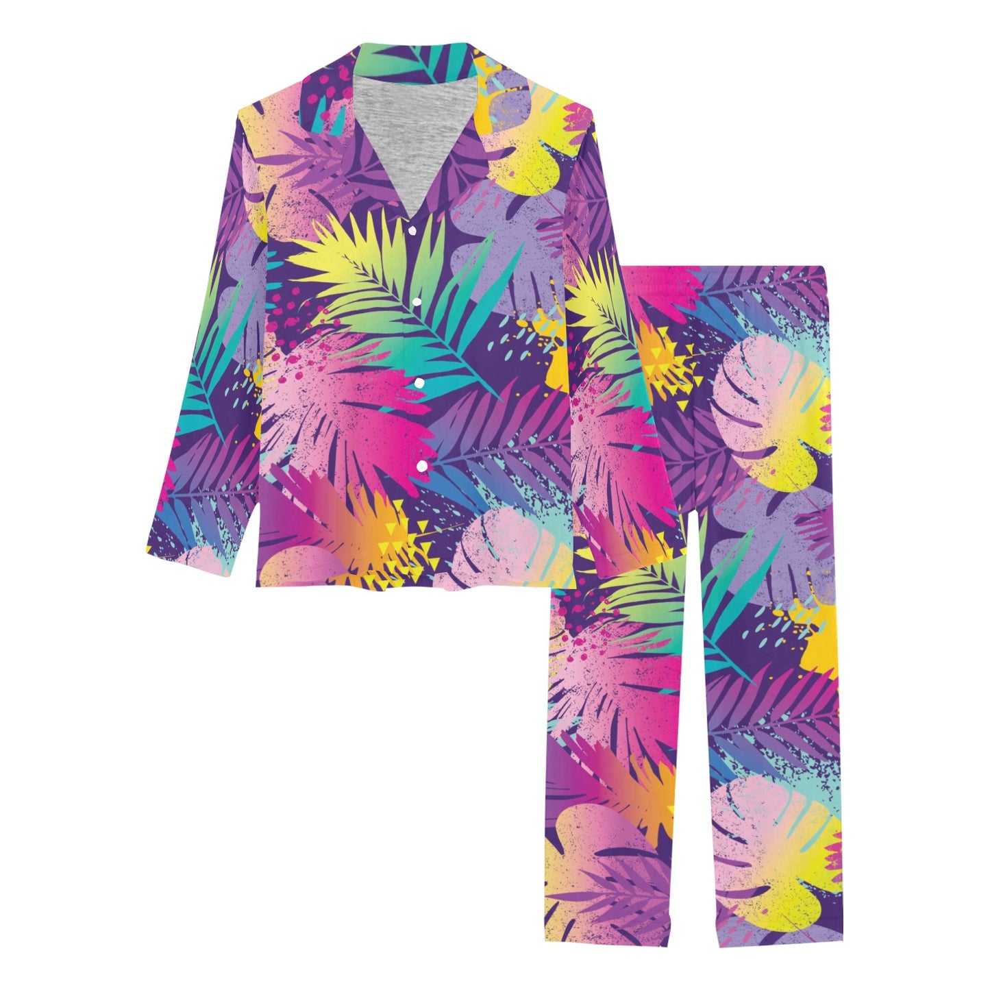 Palm Leaf Pattern Print Design A04 Women's Long Pajama Set