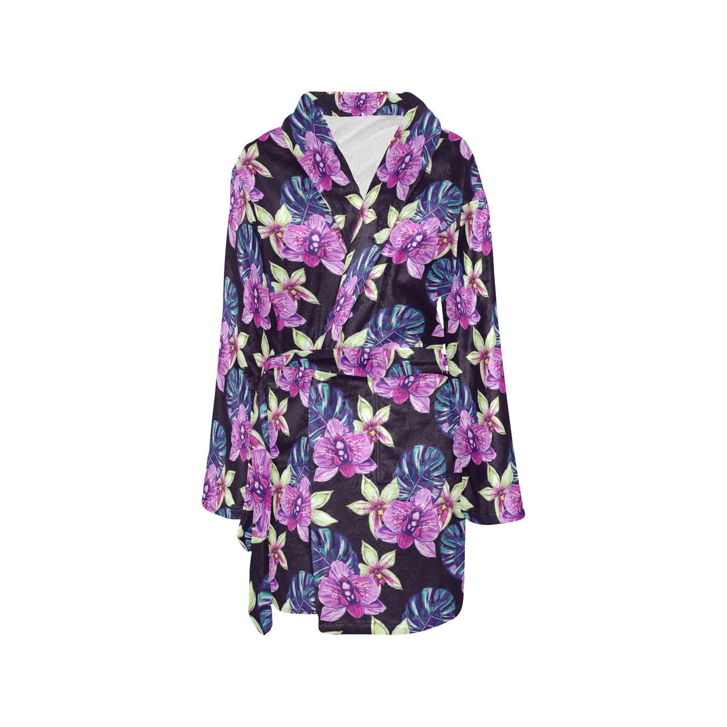 Orchid Pattern Print Design OR010 Women's Fleece Robe