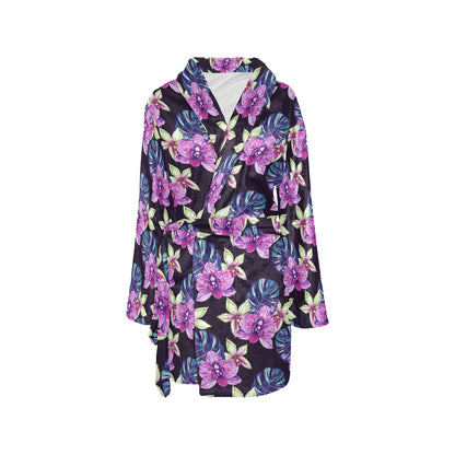 Orchid Pattern Print Design OR010 Women's Fleece Robe
