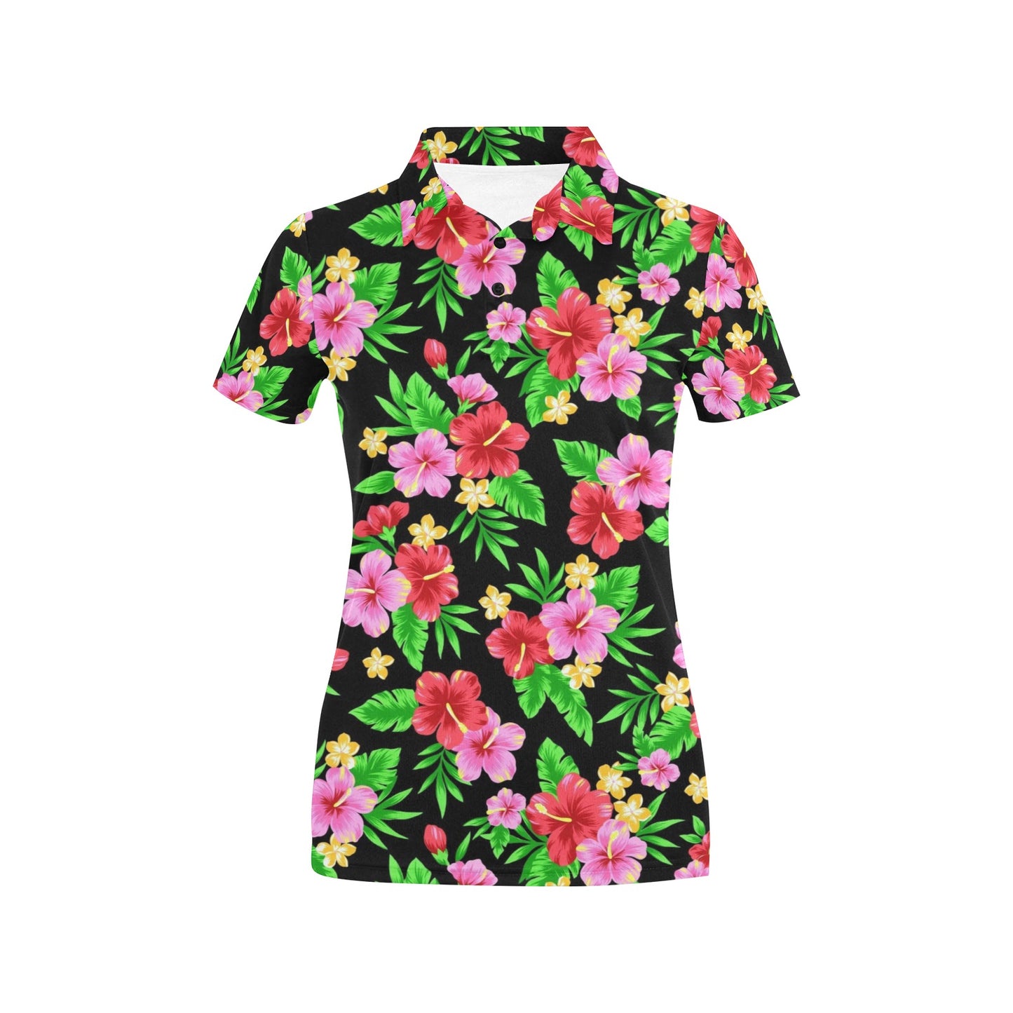 Pink Red Hibiscus Pattern Print Design HB023 Women's Polo Shirt